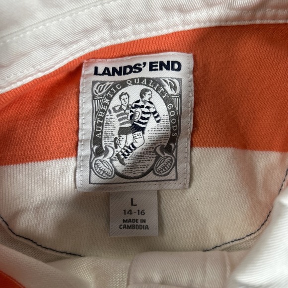 Lands End Rugby Shirt Women's L 14-16 Striped Long Sleeve Rugby Polo Preppy - Picture 3 of 5
